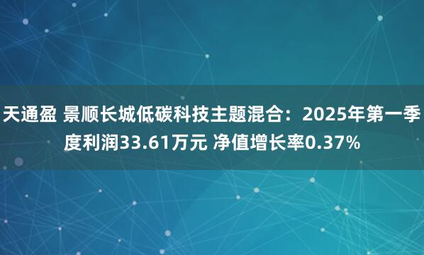 天通盈 景顺长城低碳科技主题混合：2025年第一季度利润33.61万元 净值增长率0.37%