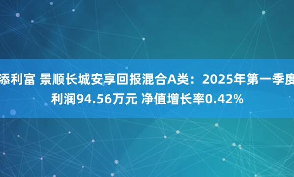 添利富 景顺长城安享回报混合A类:2025年第一季度利润94.56万元 净值增长率0.42%